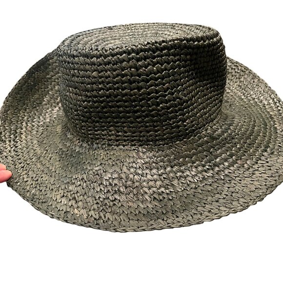 J.Crew Women's Sz M/L Wide-Brim Raffia Bucket Hat Dark Green Packable BX837 - Picture 1 of 9